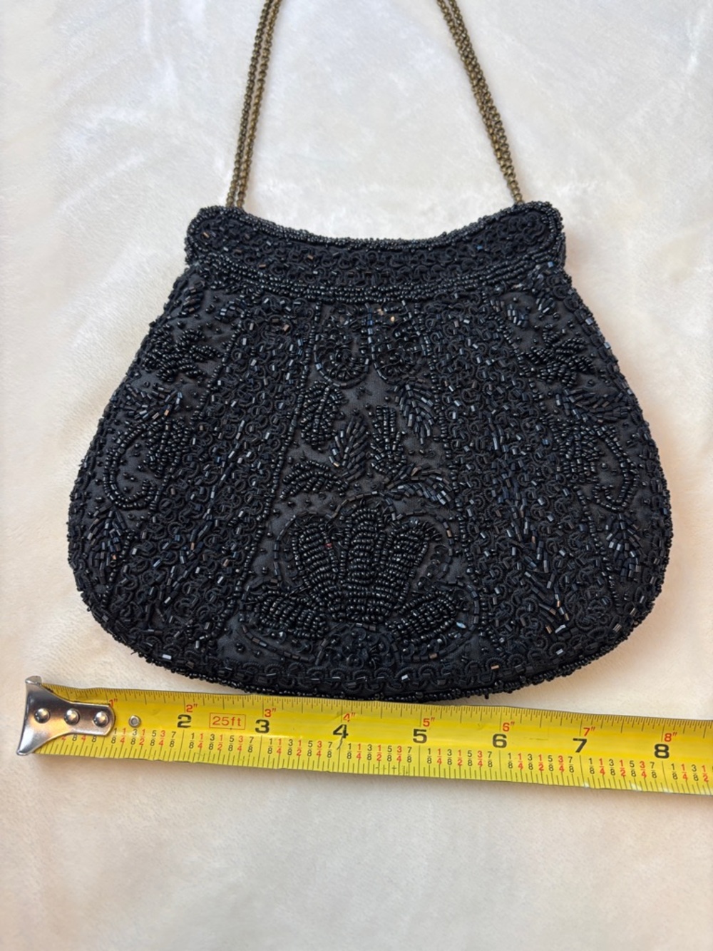 Vintage Black Beaded Evening Handbag - Fabulous w/Chain - Picture 10 of 13